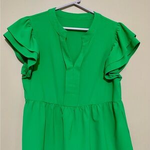 Green Ruffle Sleeve Top